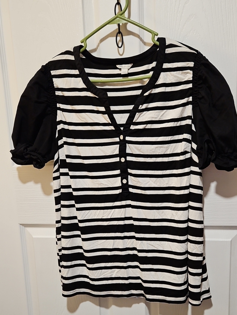 Cato Black and White Striped Shirt with Button Placket